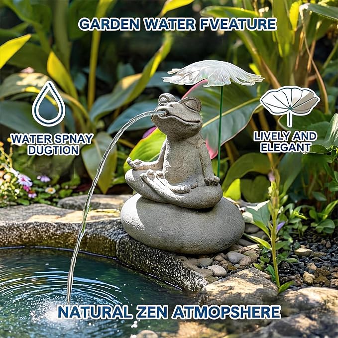 Pond Fountain Spitter with Pump, Outdoor Resin Artificial Stone Water Feature for Koi Pond, Garden, Patio, Tabletop Water Décor(22x26x60cm)