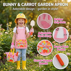 Kids Gardening Outdoor Tools Set with Adorable Sun Protective Hat & Bunny Apron, Carrot-Shaped Shovel Rake Trowel, Garden Kit for Toddlers Ages 3-8, Spring Birthday Gift