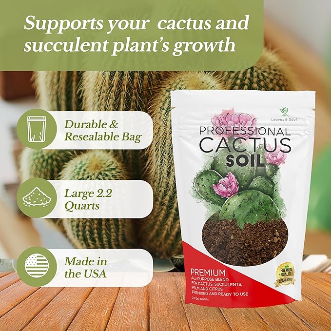 Professional Cactus Soil Mix Large 2.2 Quarts Ready to Use, Premium Fast Draining Potting Soil for Cactus and Succulents, Peat Moss Coco Coir Perlite Dolomite Blend Indoor Plant Soil Made in USA