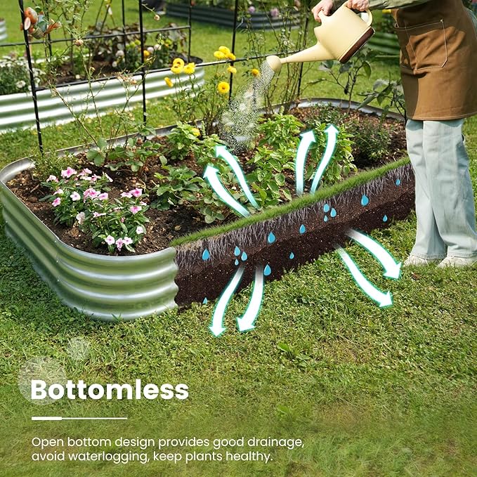 KING BIRD Raised Garden Bed with Arched Trellis Galvanized Planter Garden Box Outdoor for Gardening, Climbing Vegetables, Flowers Silver, 7.87x3.94x0.98 Ft 2PCS
