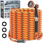 Flexible Garden Hose 100 ft, Non-Expanding Lightweight Water Hose, with 10 Pattern Sprayer, All Weather, Durable, Kink and Abrasion-Resistant, Leak-Free, Orange