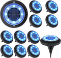 Flacchi Solar Lights Outdoor Waterproof - 2-in-1 Solar Powered Ground Lights Outdoor Solar Disk Light Landscape Light for Deck Step Patio Yard Pathway Walkway Driveway Garden (Blue, 12 Pack)