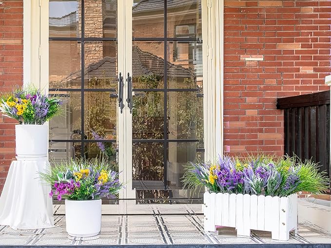 Green Moon 25 Bundles Fake Plants Outdoor with Artificial Lavender Flower UV Resistant Faux Greenery Plants for Home Planter Garden Patio Front Porch Yard Decor