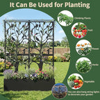 Metal Planter Box with Trellis, Tall Raised Garden Bed for Patio, Outdoor Privacy Planters for Climbing Plants, Vegetables, Fruits, Balcony, Outside, 62.4 x 12.2 x 44.6 Inch, Black