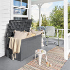 Devoko 97 Gallon Deck Box, Waterproof Resin Outdoor Storage Box for Outside and Patio, Large Outdoor Storage Bench Cabinet Lockable for Patio Furniture, Garden Tools and Pool Supplies (Gray)