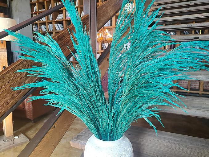 Pampas Grass Decor Tall,Long Pampas, Large Pompas Floral, Elegant Feather Flowers for Wedding Decorations, Living Room Decor (Natural Teal, 4pcs 43.3"(110cm))