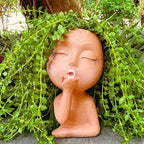 Brown Resin Handcrafted Cute Flower Pot, Suitable for Indoor and Outdoor Use, with Drain Hole and Anti-Friction Pads