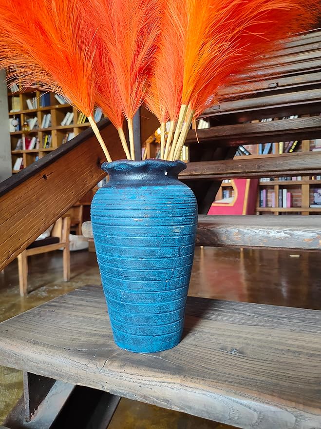 Premium Faux Orange Pampas Grass – 43.3" Tall Fluffy Decor, 8pcs 18-Branch One-Piece Stems No Assembly, Luxury Silk-Feel Feather Flowers for Boho Wedding Home Decor (Tangerine, 8 Stems / 110cm)