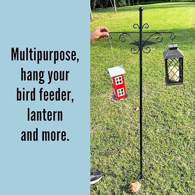 LaLaGreen Shepherd Hooks Outdoor (60 Inch, 2 Pack) Hook for Hanging Flower Basket for Plants, Black Tall Heavy Duty Hanging Stakes Plant Hanger Bird Feeder Outside, Lantern, Wind Chime, Garden Decor