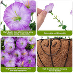 Artificial Fake Hanging Plants Flowers Basket for Outdoors Spring Summer Decoration, UV Resistant Realistic Outdoor Faux Silk Morning Glory in Planter for Outside Porch Patio Balcony Garden Yard Home