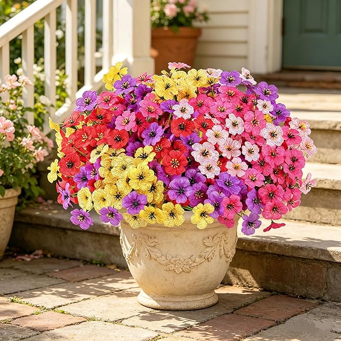 AmyHomie Artificial Flowers for Outdoors UV Resistant - 20 Bundles Fake Plants Outdoor, Faux Silk Flowers No Fade for Planters Garden Porch Window Box Patio Decoration (Mix Color)