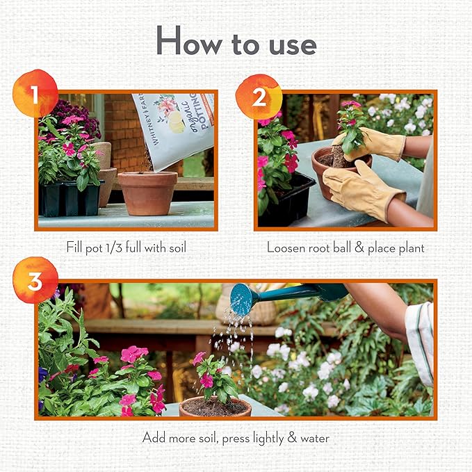 Whitney Farms Organic Potting Soil - Natural Indoor and Outdoor Container Mix, Organic Potting Soil for Vegetables, Herbs and Flowers, Feeds Plants up to 2 Months, 8 qt.