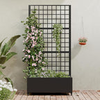 Casaphoria Metal Raised Garden Bed with Trellis and Wheels, 72"x35"x16" Planter Box for Climbing Plants, Vegetables & Vines, Features Drainage Holes and Privacy Screen (Black-Grid)