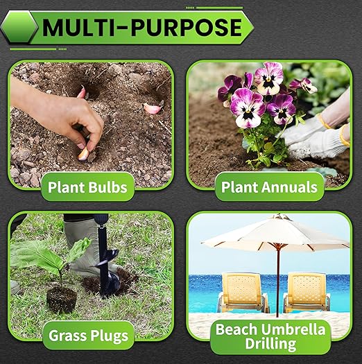 4PCS Garden Auger Drill Bit Set - 1.6x9 & 1.6x16 & 2.7x16 & 3x12 inch Planting Auger, Spiral Drill Bit, Bulb Planter, Post Hole Digger