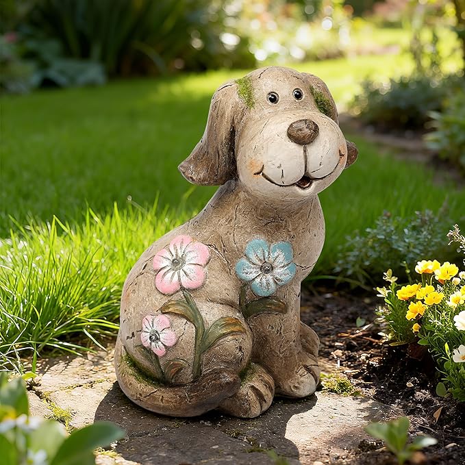 Smadeer Solar Dog Garden Statue with Light, Cute Outdoor Dog Decoration for Yard, Patio, Lawn Balcony, Animal Figurines Housewarming Gardening Gift, Crafted Gifts for Mom Women