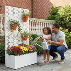 Casaphoria Metal Raised Garden Bed with Trellis, 59"x30"x12" Planter Box for Climbing Plants, Vegetables & Vines, Features Drainage Holes and Privacy Screen, White-Brick