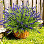 17.8" Tall Artificial Faux Plants Flowers for Outdoor Decorations, UV Resistant Fake Lavender Flowers Realistic Fake Plants Monkey Grass for Porch Garden Patio Window Box Courtyard