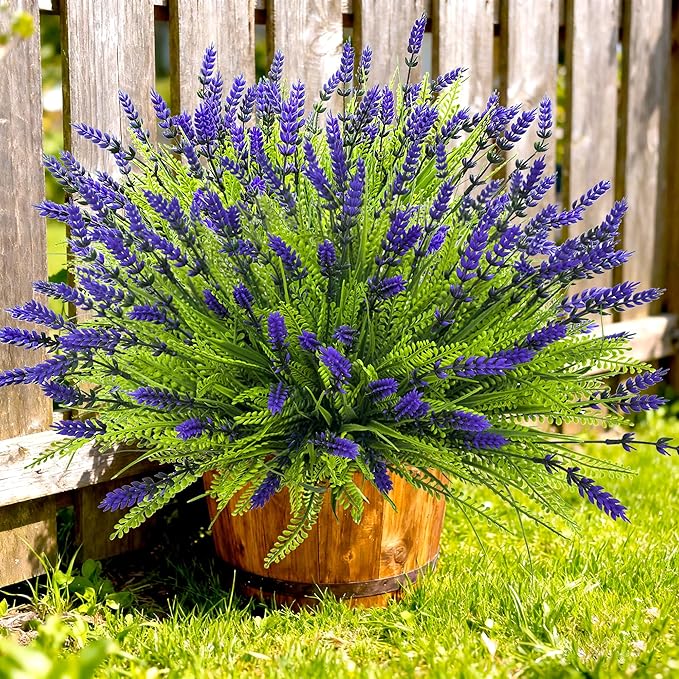17.8" Tall Artificial Faux Plants Flowers for Outdoor Decorations, UV Resistant Fake Lavender Flowers Realistic Fake Plants Monkey Grass for Porch Garden Patio Window Box Courtyard