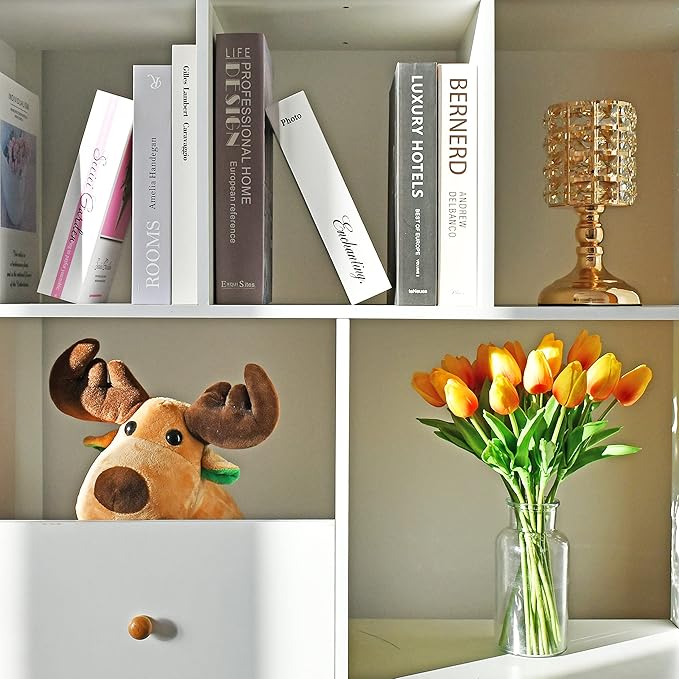 Mandy's Sunset Artificial Tulips Flowers Centerpiece, 13.5" Lifelike PU Fake Floral Stems 20pcs for Kitchen Island & Dining Table, Spring Decor for Easter