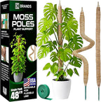 K-Brands 48'' Bendable Moss Pole Monstera Plant Support - Coconut Palm Fiber - Brown - Rectangular - Climbing Plant Support Structure
