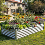 YITAHOME 8x4x1.5ft 2pcs Large Raised Garden Bed Kit, Galvanized Metal Planter Box with Gloves, Ground Nails & Safety Rubber, Outdoor Above Ground Planters for Plants Vegetables Flowers, Silver
