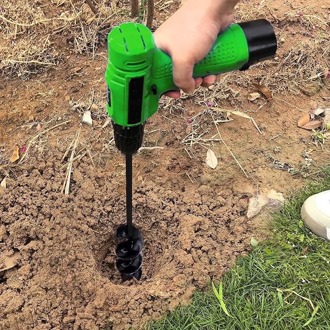 Auger Drill Bit for Planting 1.6"x9"+1.6"x16.5"+2.8"x16.5"+3"x12" Garden Spiral Drill Bit,Heavy-Duty Bulb Auger, Post Hole Digger for 3/8" Hex Driver Drill Solid Shaft