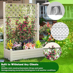 EasyUp Raised Garden Bed with Trellis for Climbing Plants, Outdoor Herb Planter Box with Drainage Plug & Water Gauge, Durable Resin for Patio, Balcony, Yard, Dust-Proof Garden Planter