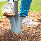 Root Slayer 22411 Mini Digger Garden Shovel with Serrated Blade for Digging and Root Cutting, Steel Spade, Red