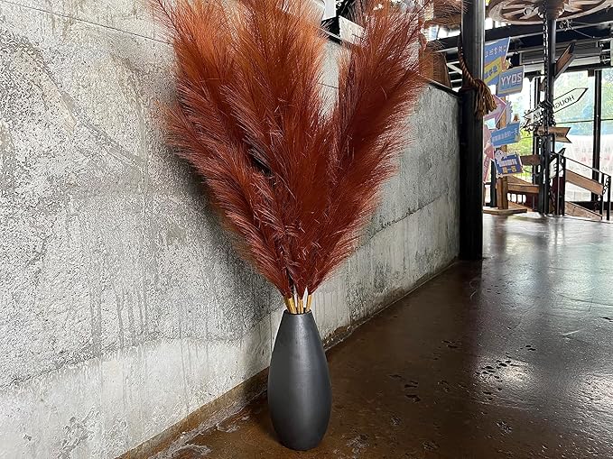Premium Faux Burnt Orange Pampas Grass – 43.3″ Tall Fluffy Decor, No Assembly 18-Branch One-Piece Stems, Luxury Silk-Feel Feather Flowers for Boho Wedding Home Decor (Faux Burnt Orange, 8pcs 110cm)