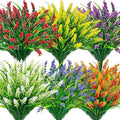 Der Rose 24 Bundles Artificial Plants Outdoor Fake Lavender Flowers UV Resistant Faux Plants Monkey Grass for Garden Porch Fence Patio Window Box Decor（Colorful）