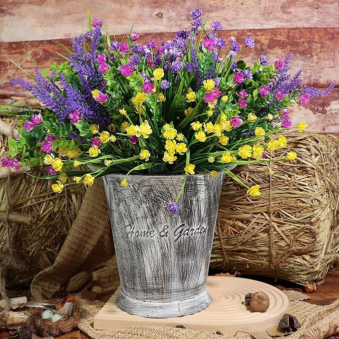 24pcs Artificial Fake Flowers, UV Resistant Faux Flowers Arrangement, Fake Plants Greenery Shrubs for Indoor Outdoors, Home Garden Patio, Porch, Hanging Planter, Window Box Farmhouse (Multi-color 1)