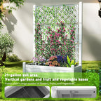 EasyUp Raised Garden Bed with Trellis for Climbing Plants,Outdoor Herb Garden Planter with Drainage Plug and Gauge,Durable Dust-Proof Resin for Garden, Patio, Balcony, and Backyard