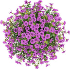 HyeFlora Artificial Fake Hanging Plants Flowers Basket for Outdoor Outside Porch Spring Decoration, Faux Silk Purple Daisy Realistic UV Resistant in Planter for Home Patio Balcony Garden Yard