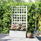 Outsunny Galvanized Raised Garden Bed with Trellis, Metal Planter Box with Drainage Holes, Outdoor Privacy Screen for Climbing Plants, Vegetable, Vines, 24" x 9" x 44.5", White