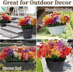24 Bundles Artificial Flowers for Outdoors/Indoors, Fake Flowers Plants for Indoor Outside Garden Porch Window Box Home Wedding Farmhouse(8 Color)