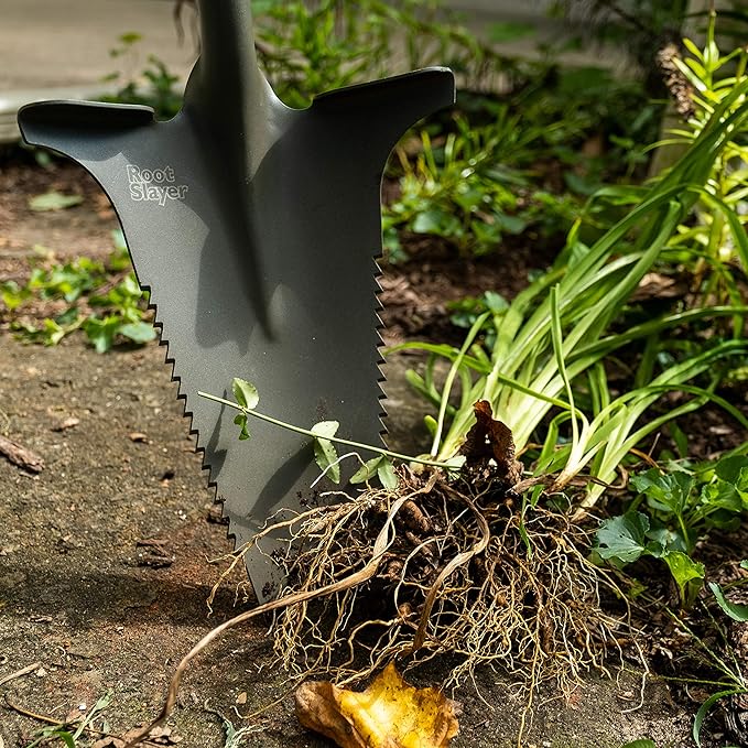Root Slayer 22311 Nomad Compact Steel Garden Spade for Digging Soil and Root Removal, Portable Tool, Red