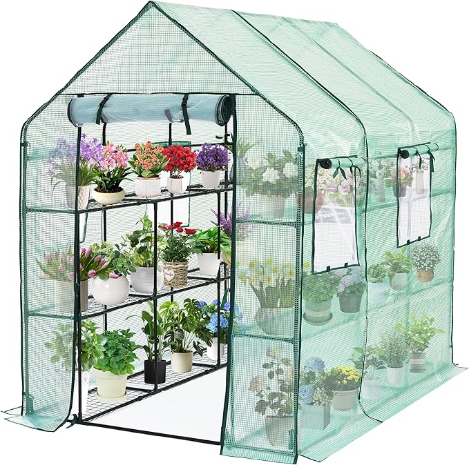 SUNGIFT Greenhouse for Outdoors 56 x 85 x 77 Inch, Walk-in Outdoor Greenhouses, Portable Green House 3 Tiers 20 Shelves for Garden, Patio, Backyard, Green