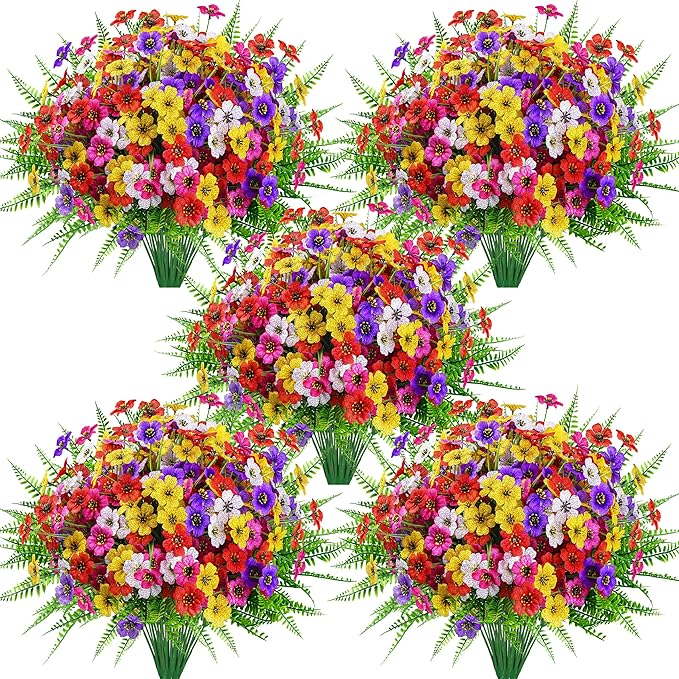 Der Rose 24 Bundles Artificial Flowers for Outdoors Fake Ferns UV Resistant Faux Spring Flowers for Outdoor Planters Home Garden Patio Front Porch Decor