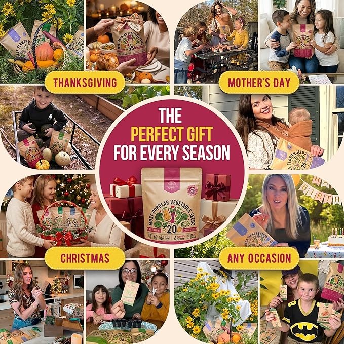 20 Vegetable Seeds Variety Pack - 12,465+ Non-GMO Heirloom Seeds for Planting Vegetables and Fruits in Individual Seed Packets, Home Garden Seed for Hydroponic, Indoor and Outdoors Gardening