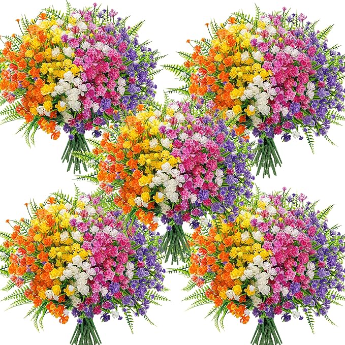 Der Rose 24 Bundles UV Resistant Artificial Flowers for Outdoors Faux Ferns Fake Plastic Flowers for Spring Home Garden Courtyard Patio Front Porch Decor
