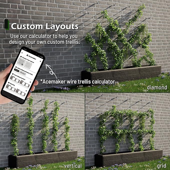 20-Set Black 5/64" (2mm) Wire Trellis for Climbing Plants Outdoor with 98ft Vinyl Coated Cable, T316 Stainless Steel Wall Wire Trellis Kit