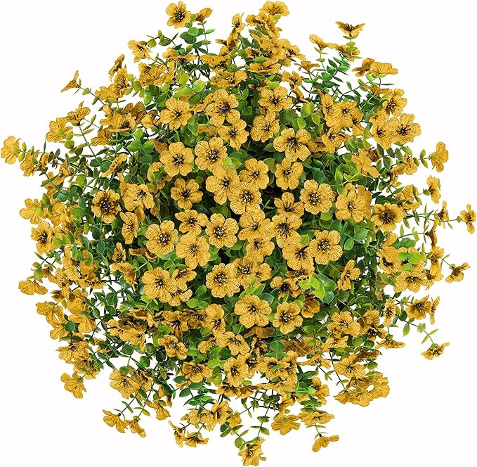 HyeFlora Artificial Fake Fall Hanging Mums Plants Flowers Basket for Outdoor, Autumn Faux Silk Yellow Daisy in Hang Planter Look Real UV Resistant for Porch Home Patio Balcony Yard Decor