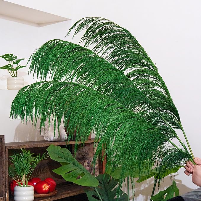 Green Pampas Grass Decor Tall for Floor Vase, Dried Pampas Grass, Large Pompas Floral, Elegant Feather Flowers for Wedding Decorations, Living Room Decor (Natural Green, 6pcs 43.3"(110cm))