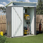 JY QAQA 5x3 FT Outdoor Garden Storage Shed, Waterproof Metal Garden Sheds with Window and Lockable Double Door, Weather Resistant Steel Tool Storage House Shed for Patio, Lawn Dark Gray