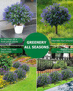 27.55 Inch Artificial Boxwood Trees, 2 Sets Faux Lavender Topiary with Spikes, Pot Filler Fake Shrubs Plants for Outdoor Planters, Round Topiary Bush Balls Front Porch Home Garden Spring Decor