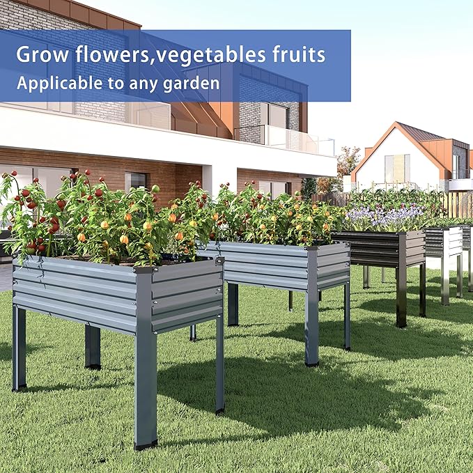 DIIYIV 2PCS Galvanized Raised Garden Bed with Legs,2PCS 48×18×30in Elevated Planter Box for Backyard,Garden, Patio, Balcony, 300lb Capacity,Planters for Outdoor Plants,Black