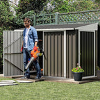 DWVO 7x4 FT Outdoor Weatherproof Storage Shed, Secure Metal Bike Shed w/Lockable Entry, Garden Storage Solution for Lawn Equipment, Tools, Waste Bin, Dark Gray