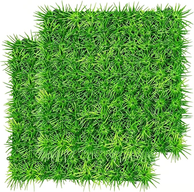 Aquarium Grass Decor 2PCS 9 inches Crab Hermit Climbing Wall Artificial Grass for TurtleTank Fish Tank Plants Landscape Ornament, Reptile Terrarium with 8 Suction Cups
