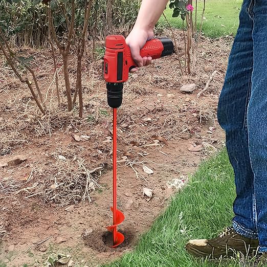 Red Garden Auger Drill Bit for Planting, 1.6"x16.5" Post Hole Digger & Bulb Planter Tool, Fits 3/8" Hex Drive Drill, for Seeds, Flowers, Tree Roots, Fence Posts and so on
