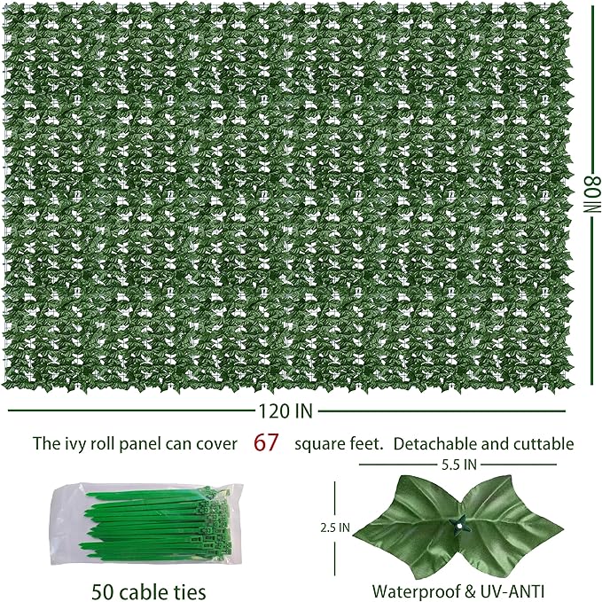 ODTORY Artificial Ivy Privacy Fence Wall Screen,80X120 in UV-Anti Faux Greenery Backdrop Ivy Vine Leaf Hedges Fence Panels for Patio, Balcony, Garden, Backyard Indoor Outdoor Green Wall Decor